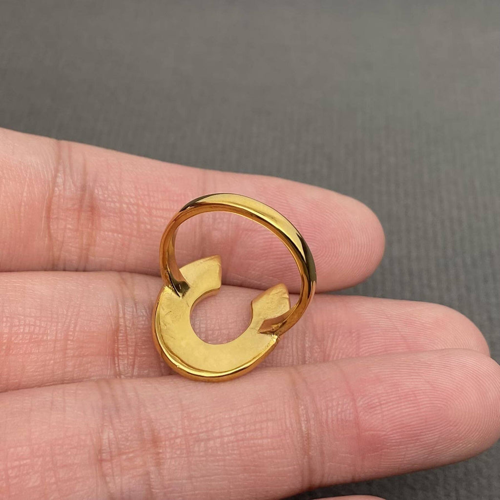 Full Zircon Inlaid Horseshoe 18K Gold Plated SS Ring - FGS