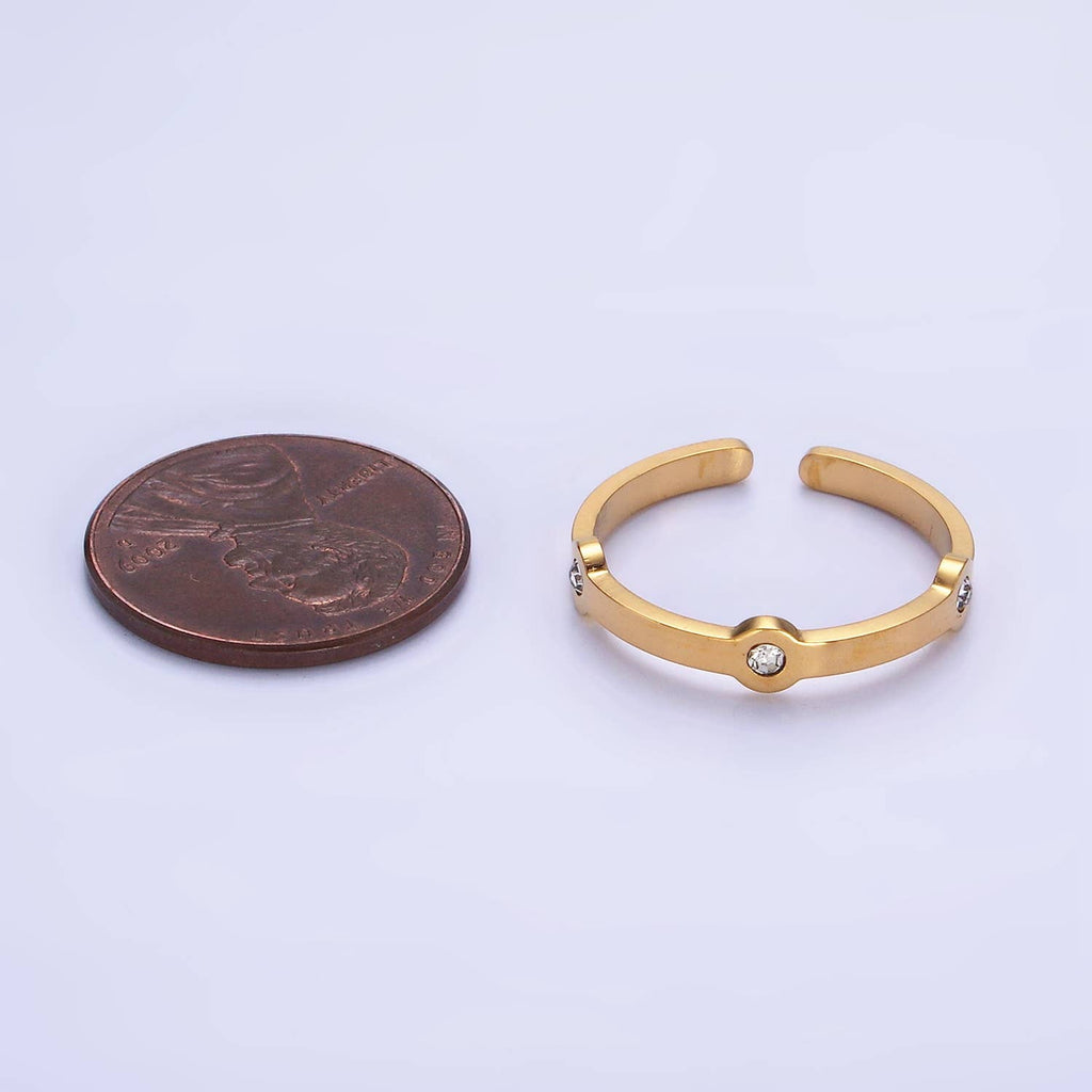 Stainless Steel Triple Clear Bezel Lined Adjustable Ring