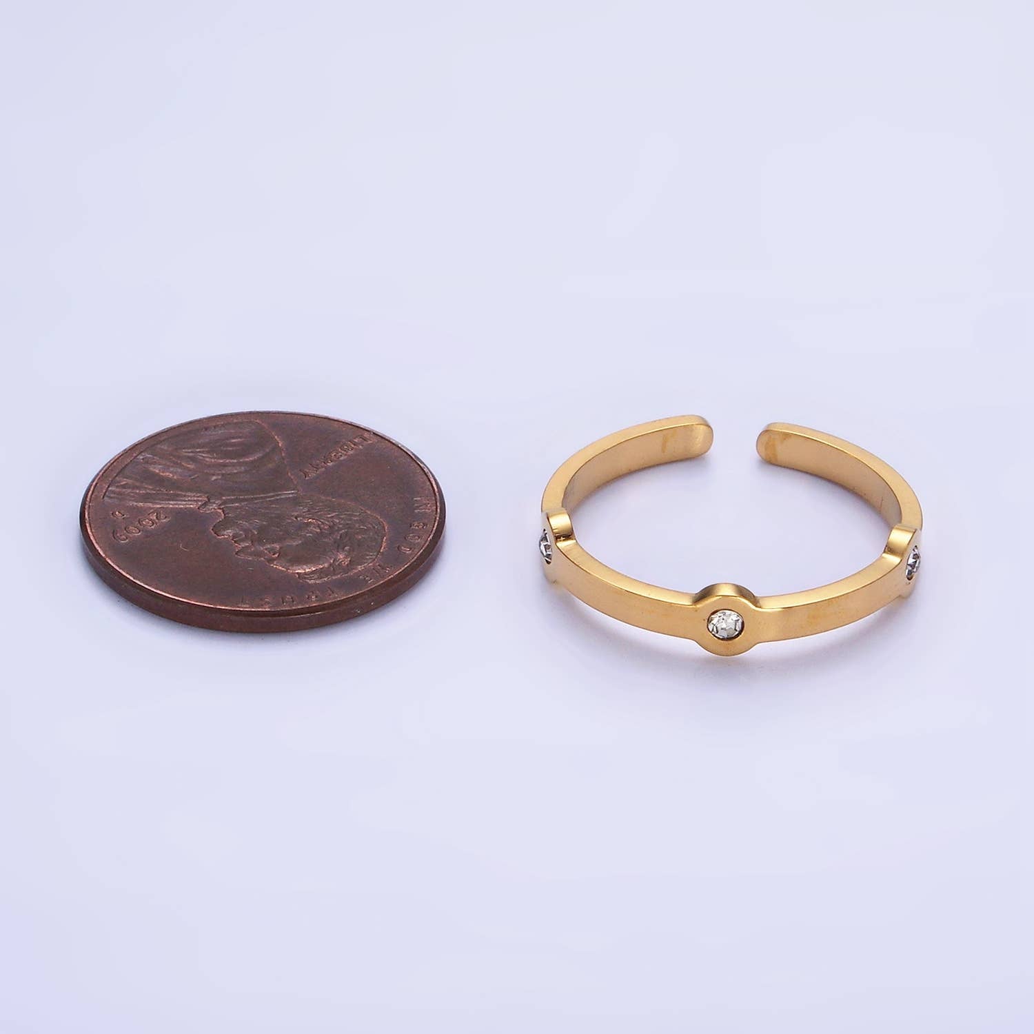 Stainless Steel Triple Clear Bezel Lined Adjustable Ring