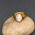 Inlaid Oval Shell 18K Gold Plated Stainless Steel Ring - FGS