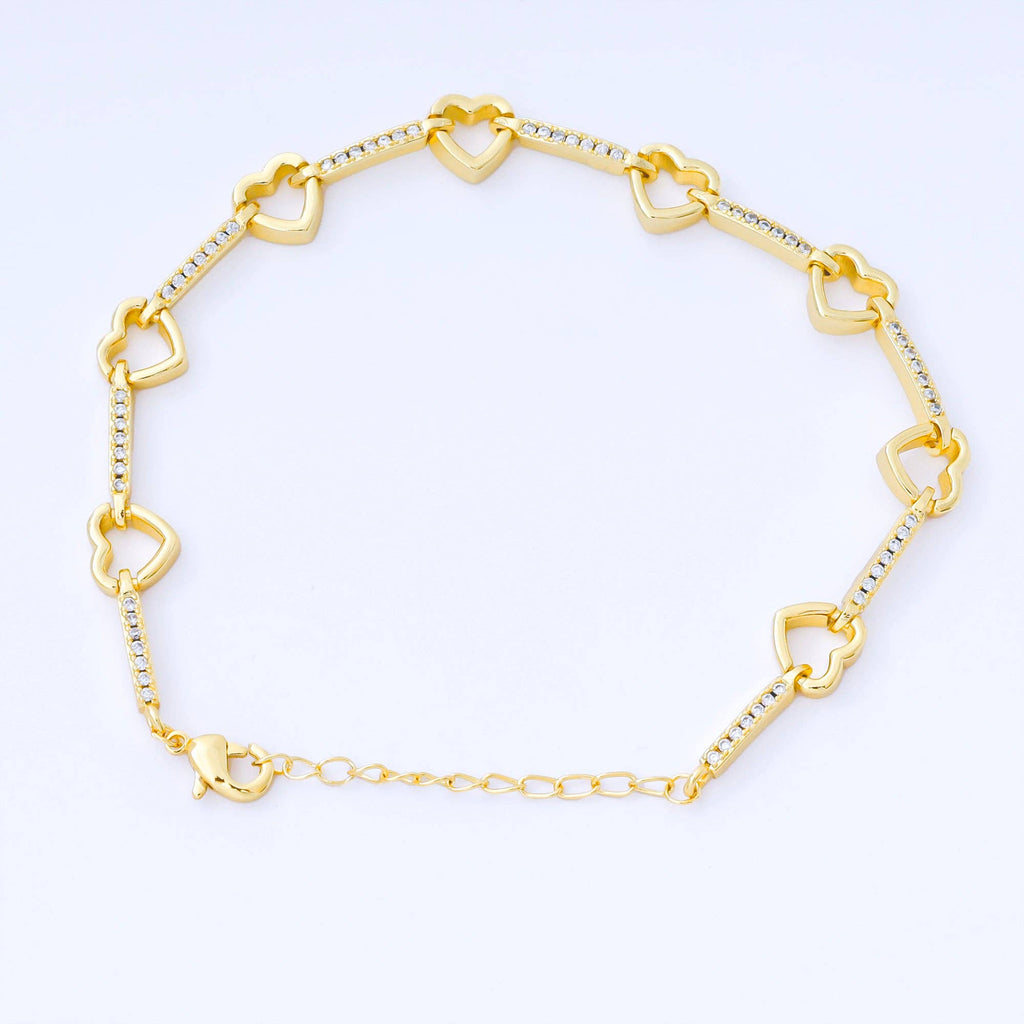 24K Gold Filled Gold Heart Link Bracelet Dainty Chain Bracelet WA-1670