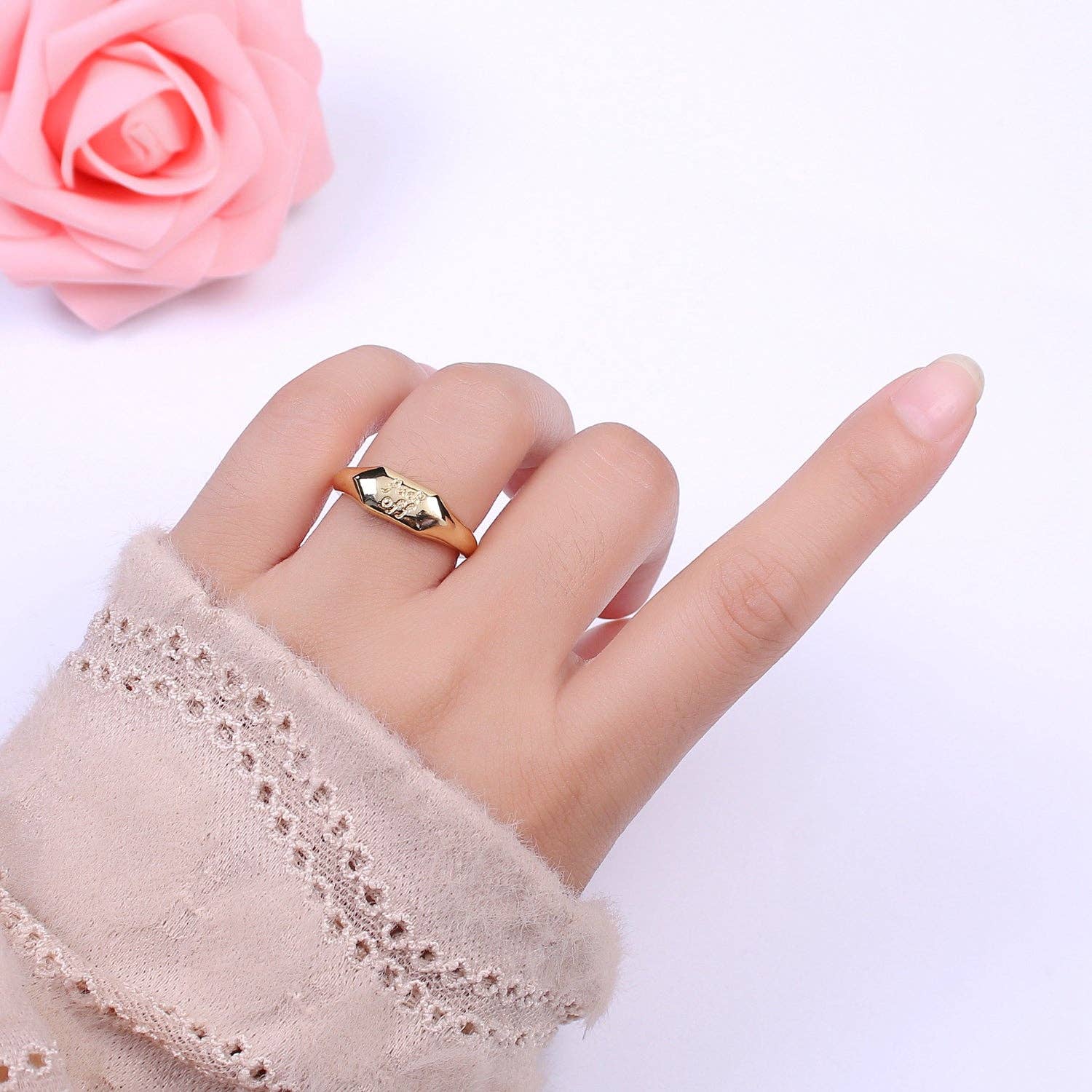 Dainty Gold Fuck Off  Signet Ring Fuckoff rings Open Adjustable signet ring gold rings for women U-133