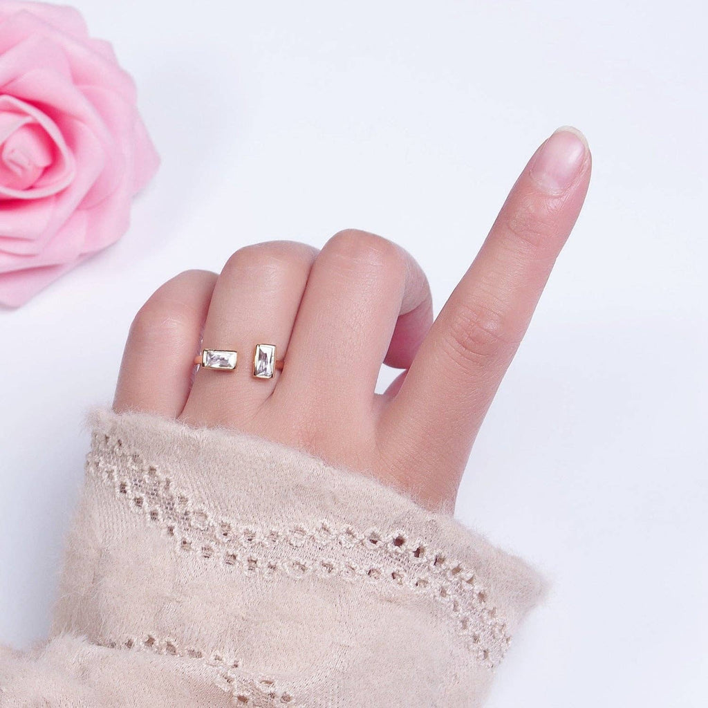 Minimalist Gold Baguette Cubic Zirconia Adjustable Ring X-60