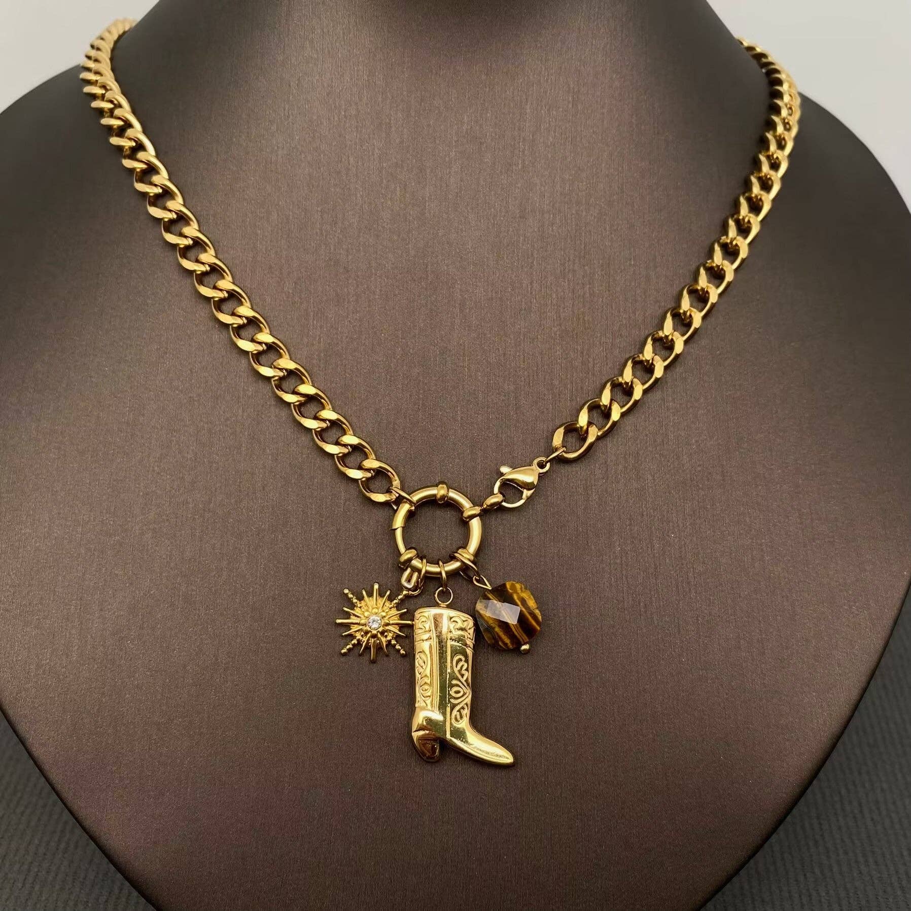 Western Boot Charm 18K Gold Plated SS Necklace - FGS/WJ