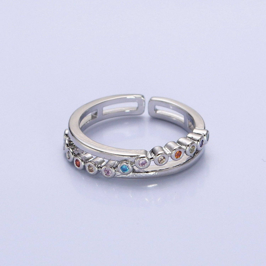 16K Gold Filled Multicolor Round CZ Double Band Ring in Gold