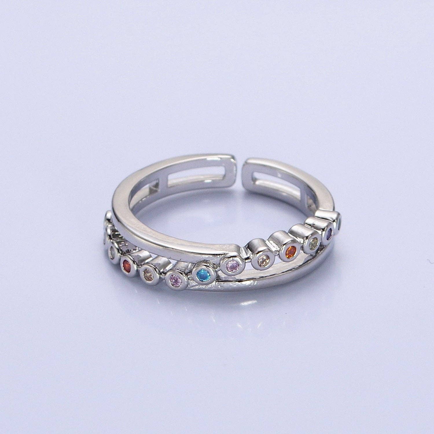 16K Gold Filled Multicolor Round CZ Double Band Ring in Gold