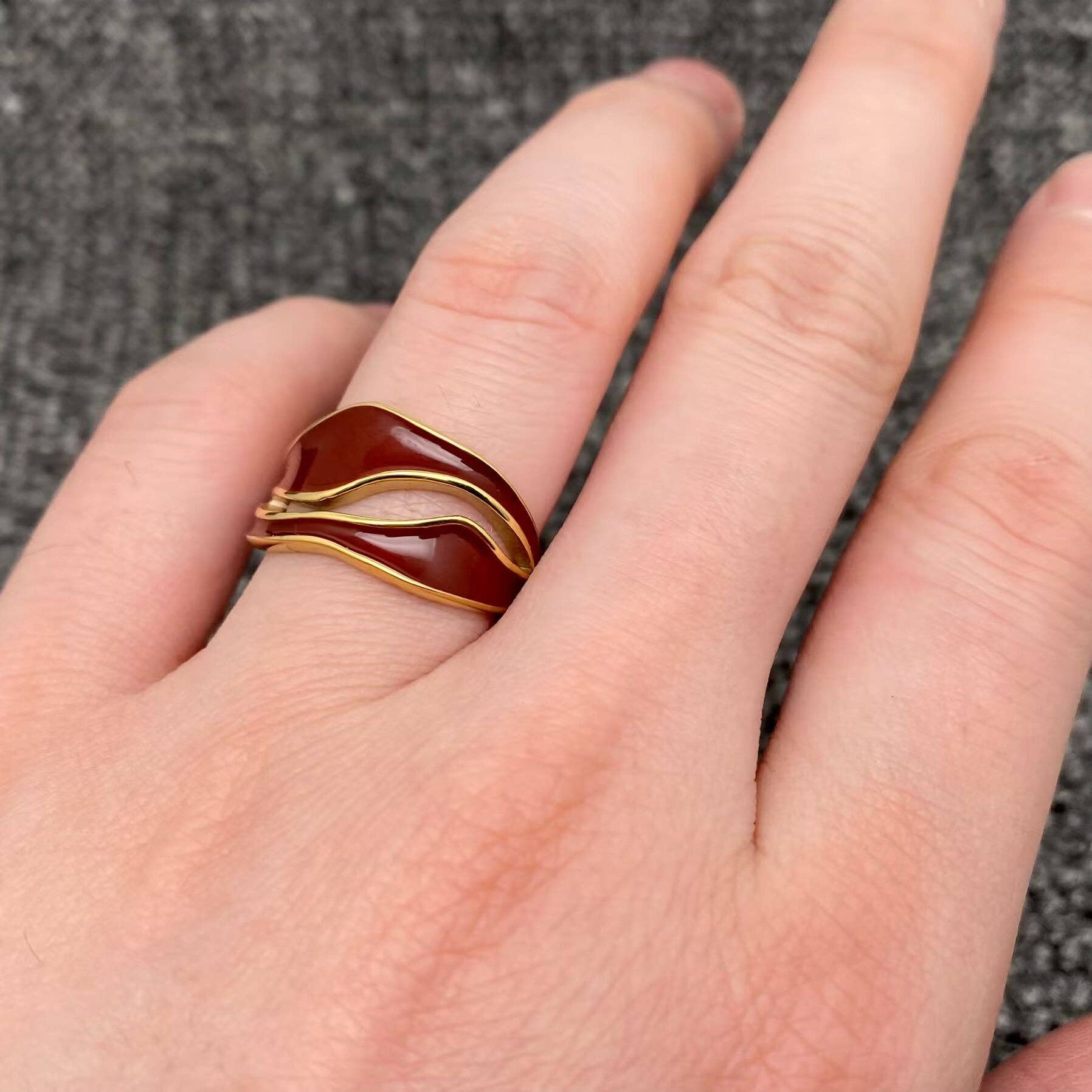 Irregular Ankela Red Two Tone 18K Gold Plated SS Ring - FGS