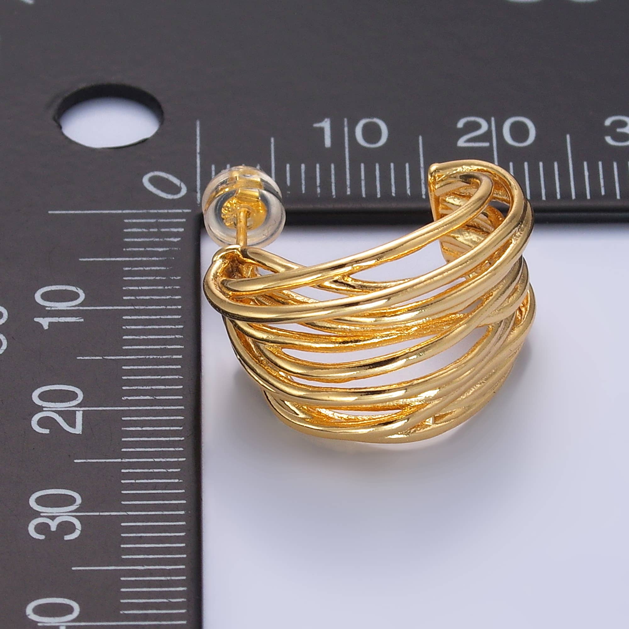 24K Gold Filled 22mm Multiple Lined C-Shaped Hoop | AB-1107