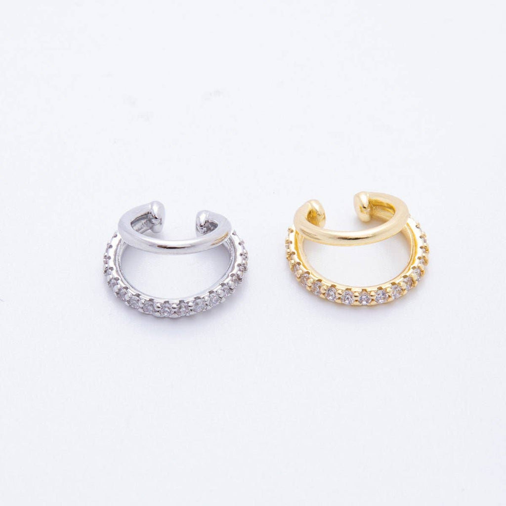 18K Gold Filled Micro Paved CZ Double Band Ear Cuff Earrings in Gold & Silver | AI-00262
