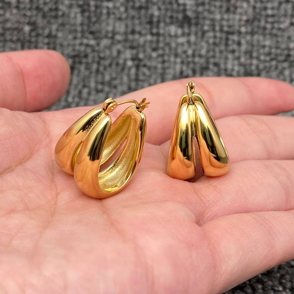 Glossy U-shaped Hollow 18K Gold Plated SS Hoop Earrings -FGS