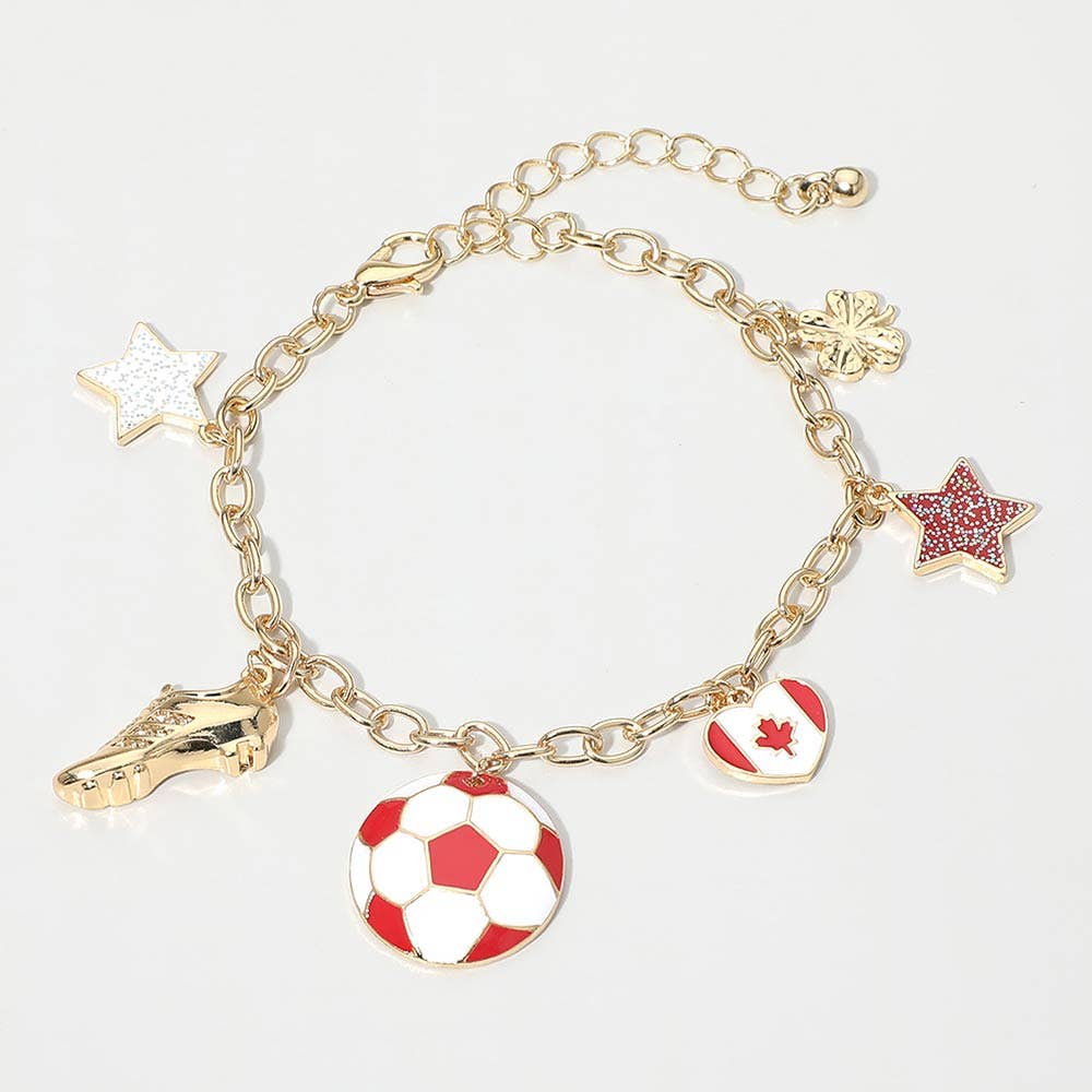 FIFA World Cup Soccer Ball Shoe Star Charm Station Bracelet