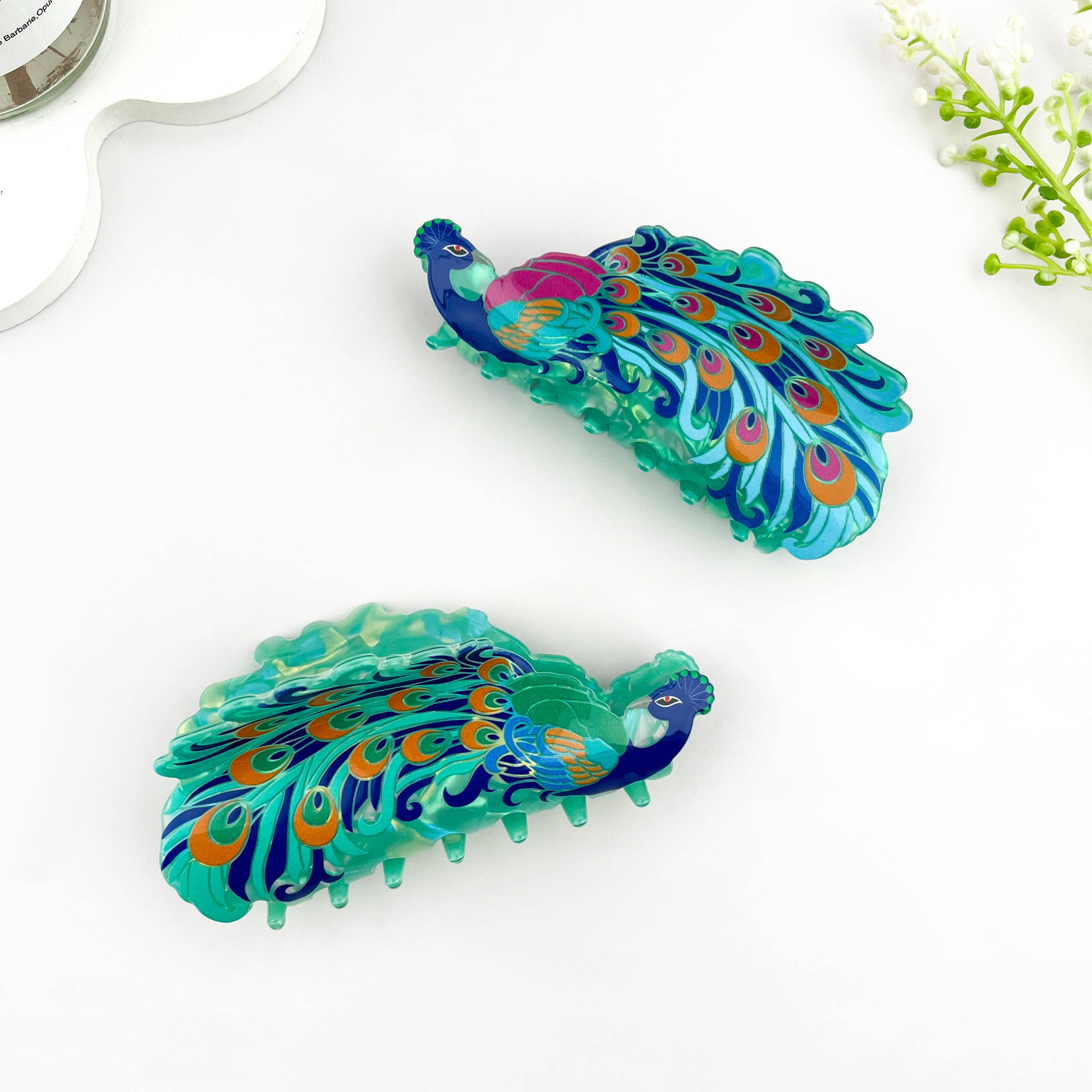 Elegant Peacock Print Acrylic Animal Hair Claw Clip