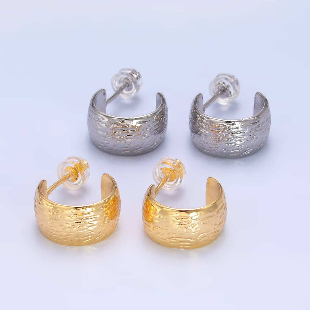 24k Gold Filled 15mm Textured C-Shape Hoop | AB1534 AB1548