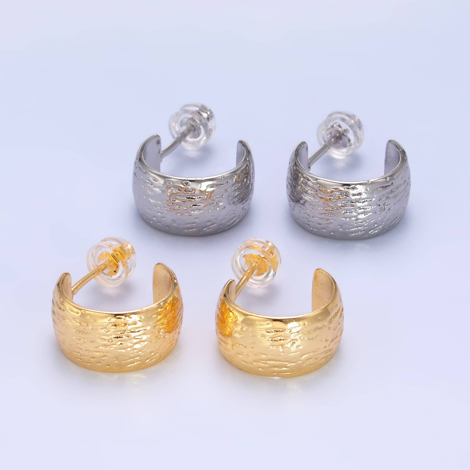 24k Gold Filled 15mm Textured C-Shape Hoop | AB1534 AB1548