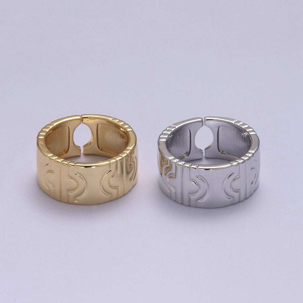 24K Gold Filled Geometric Abstract Thick Rings, Carved Circle Statement Rings in Gold & Silver S-319
