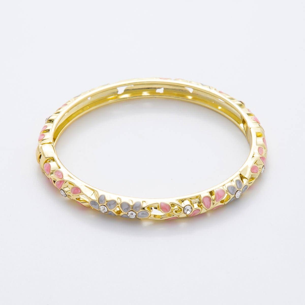 14K Gold Filled Round Pink, Green, Orange, Blue Enamel Artisan Daisy Flower Bangle | WA-292 WA-300 WA-323 WA-370