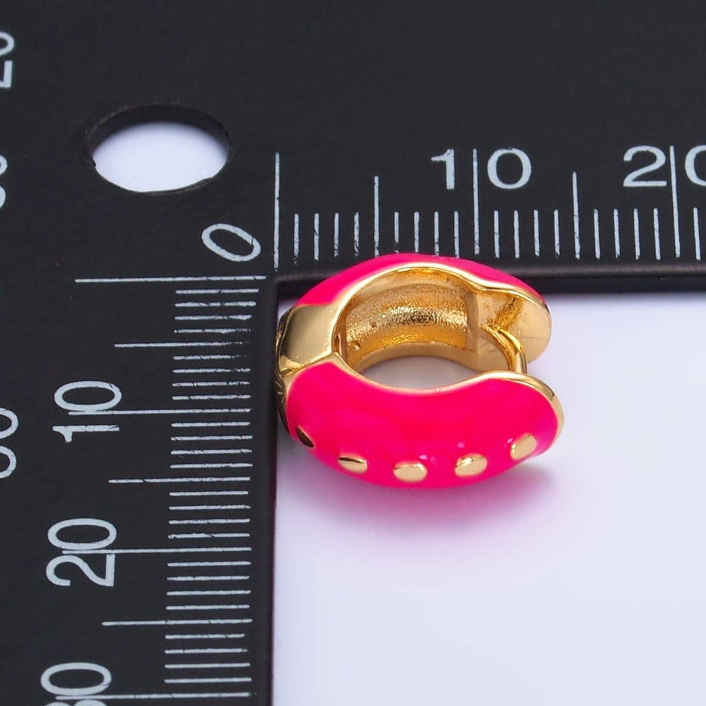 14K Gold Filled Hot Pink, Baby Pink, Black, White, Green Enamel Dotted Cartilage Huggie Earrings | T108 - T111 T188
