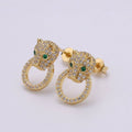 Gold Panther Earring CZ Micro Pave Stud Earring Dainty Leopard Earrings, Animal Cat Earrings, Jaguar Earrings, Panther Stud Earrings  Q-297