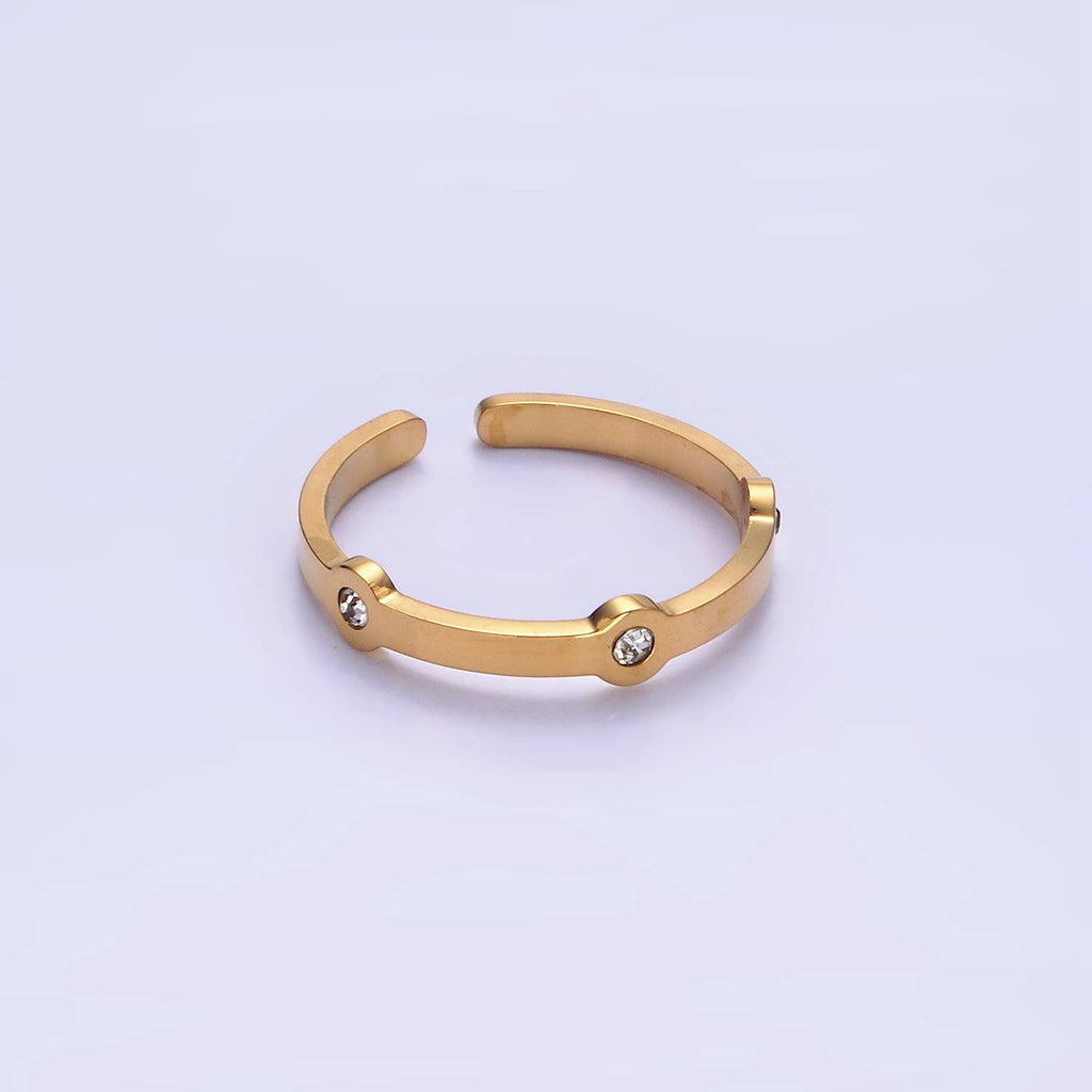 Stainless Steel Triple Clear Bezel Lined Adjustable Ring