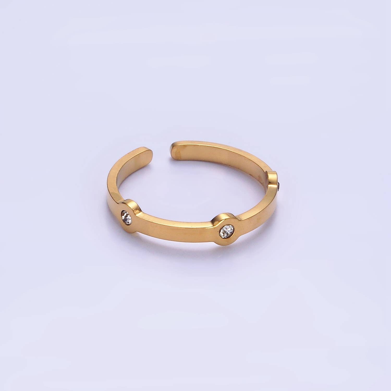 Stainless Steel Triple Clear Bezel Lined Adjustable Ring
