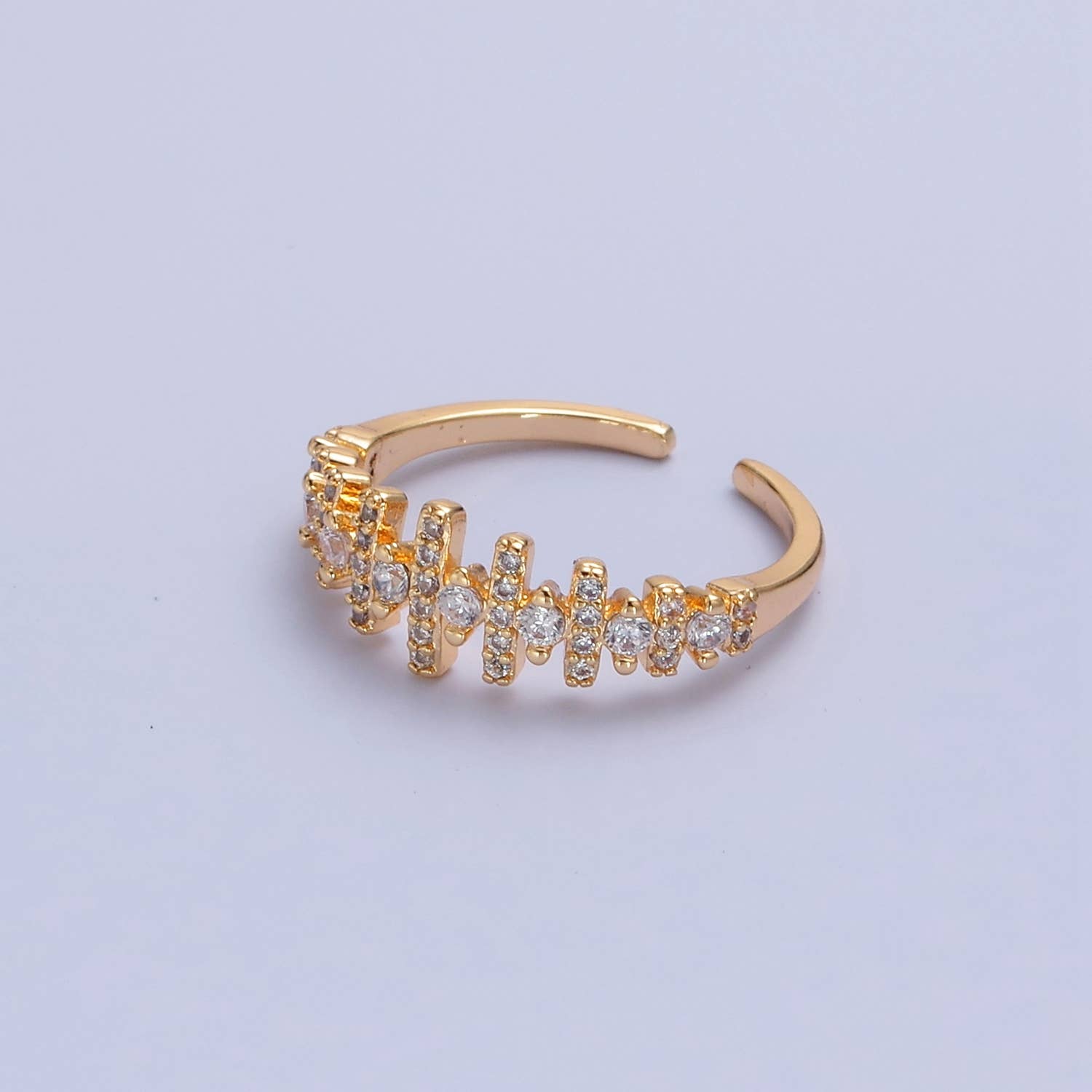 Minimalist CZ Crystal Fence Gold Adjustable Ring O2239