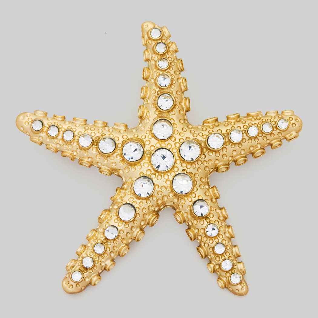 GOLD DIPPED CZ STARFISH BROOCH PIN