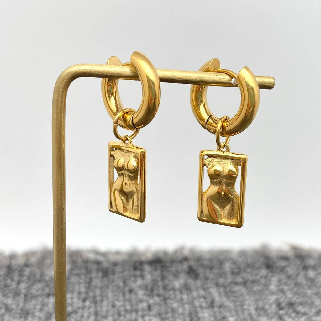 18K Gold Plated SS Women Body Cahrm Huggie Earrings - FGS