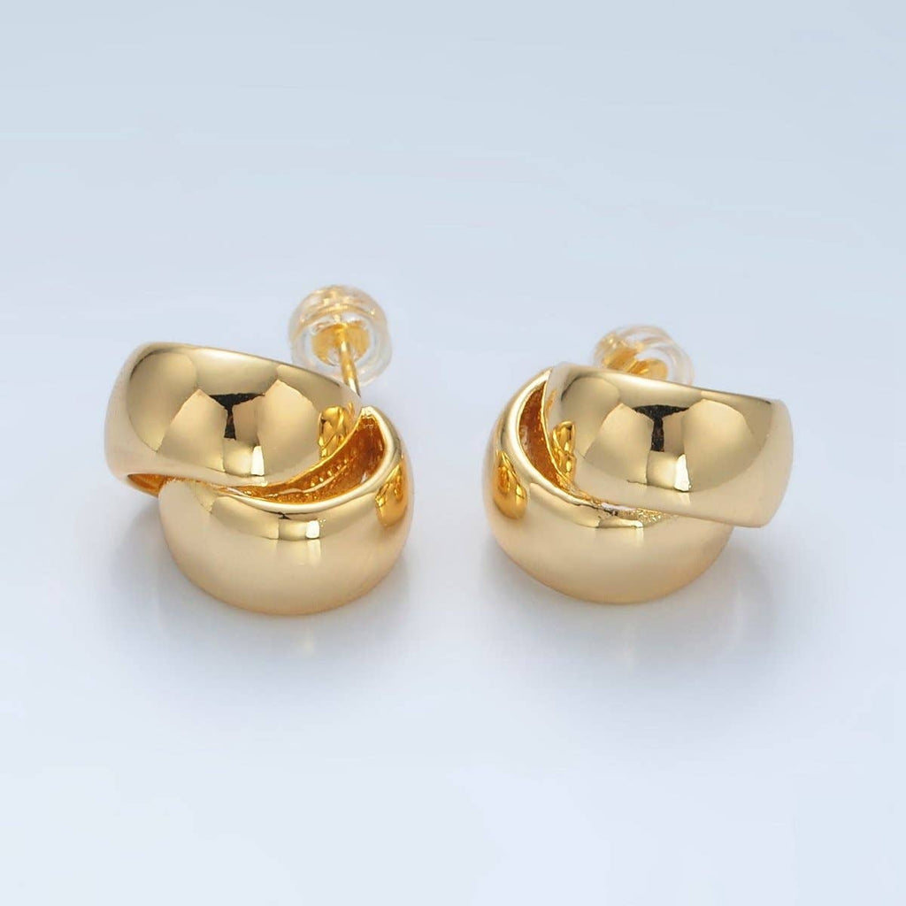24K Gold Filled 15mm Double Wide Band C-Shaped Hoop Earrings | AD711