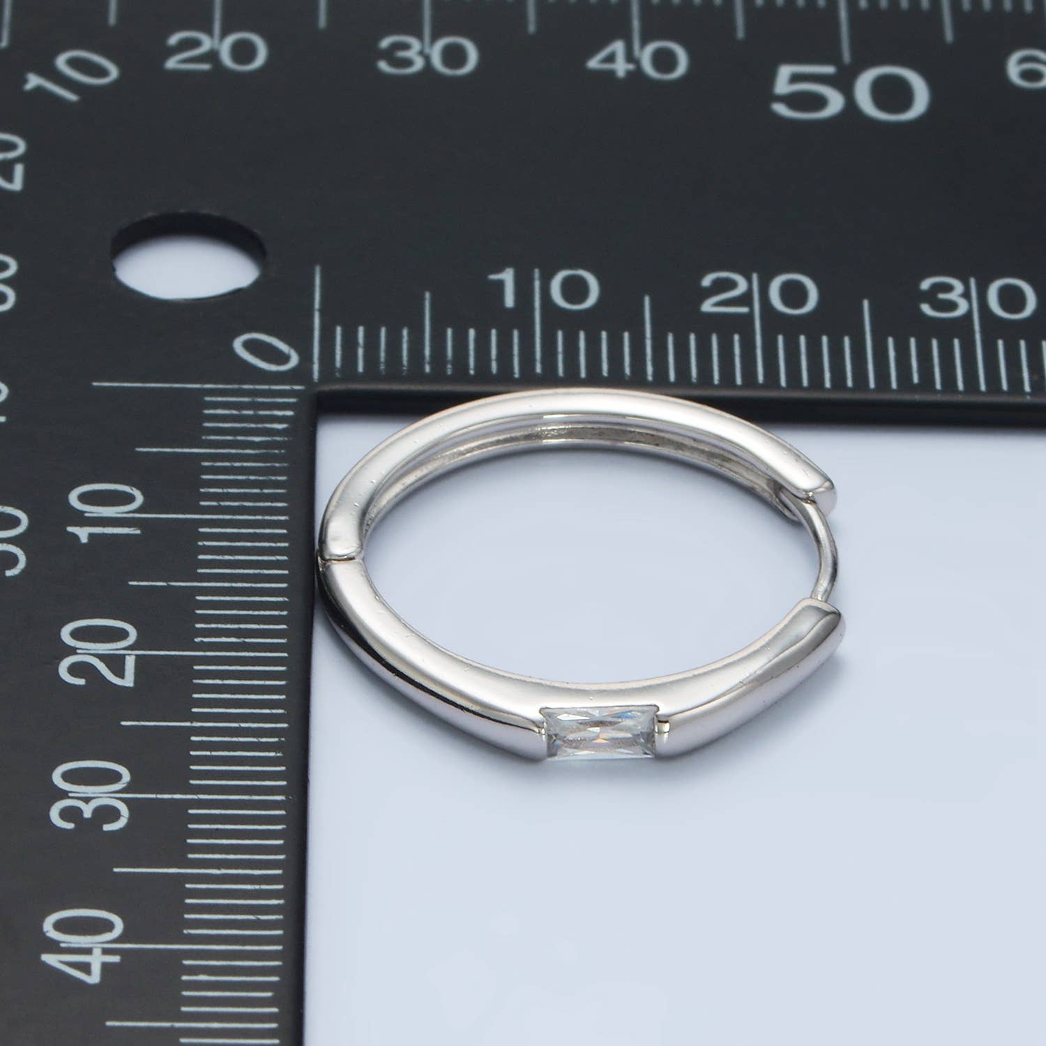 Silver 25mm CZ Baguette Hoop Earring | AD-666