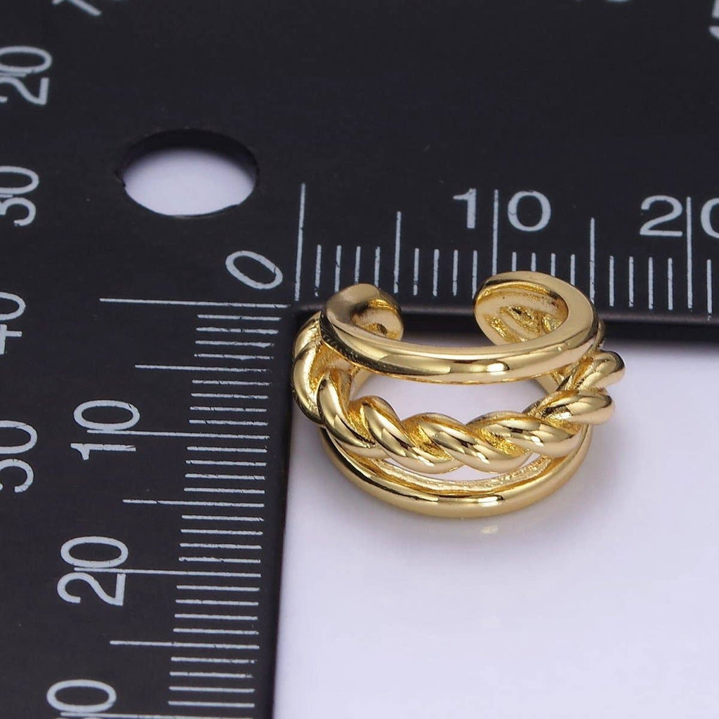 14K Gold Filled Twist Croissant Triple Band Minimalist Ear Cuff Earrings | AI157
