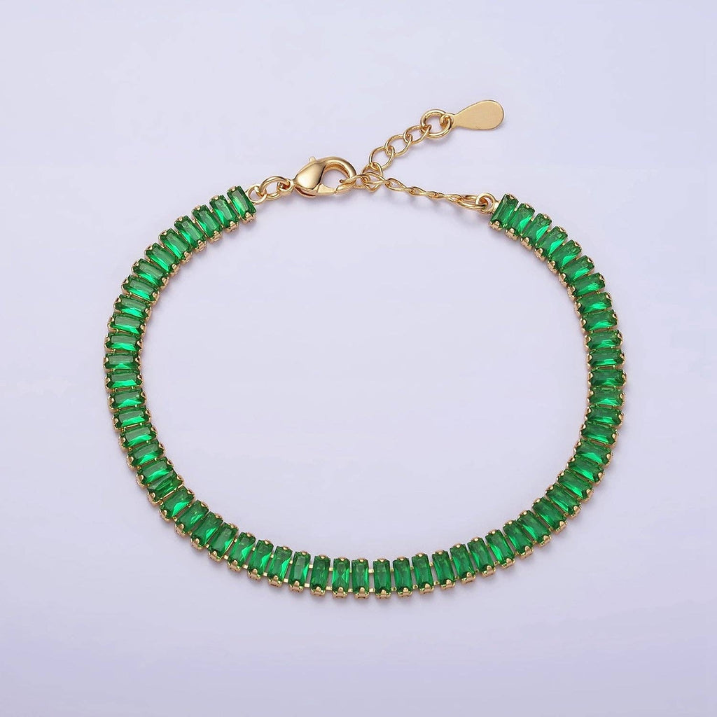Gold Filled Tennis Bracelet, Baguette Emerald Green, Pink, Clear Pave CZ Bracelet for WA1764 WA1765 WA1766