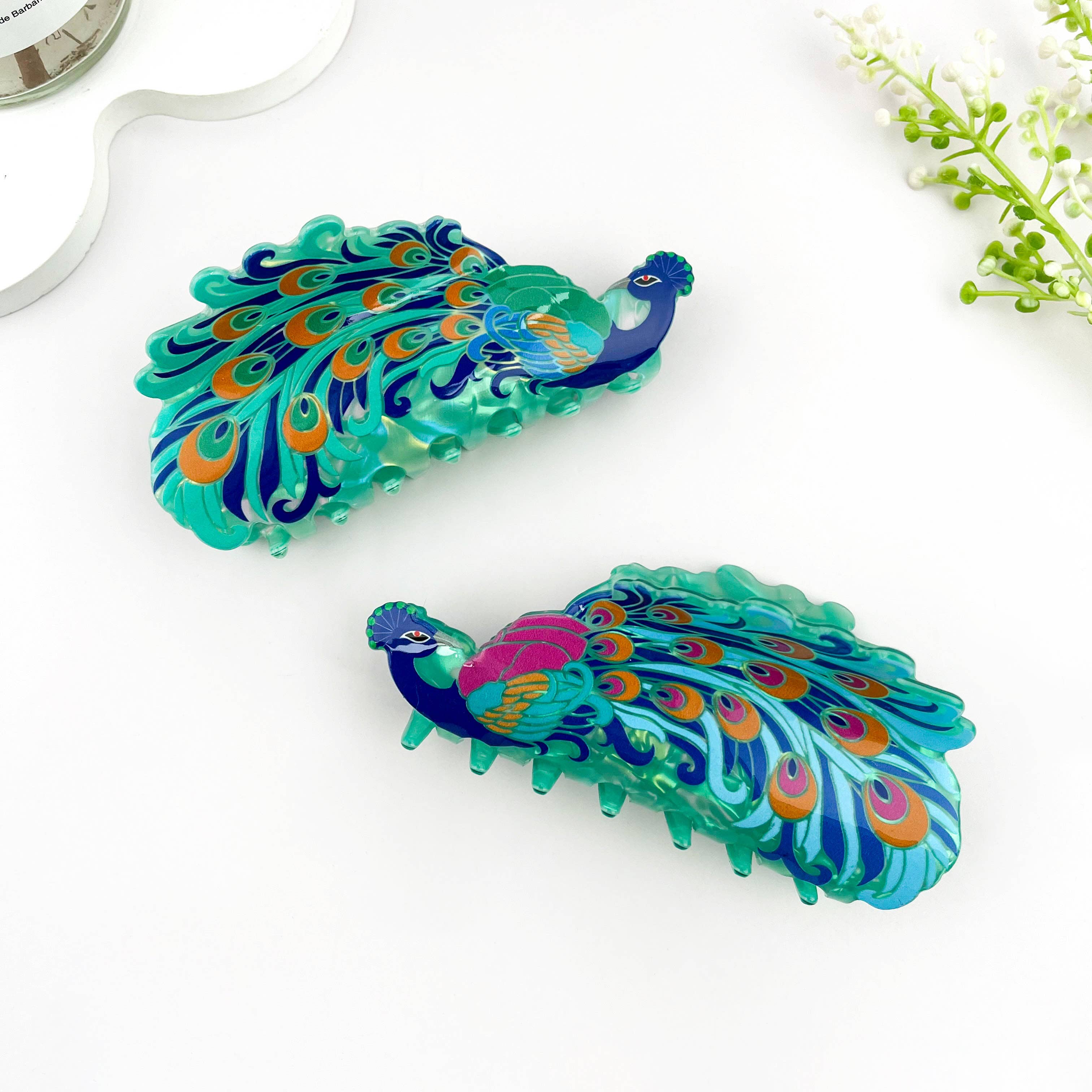 Elegant Peacock Print Acrylic Animal Hair Claw Clip