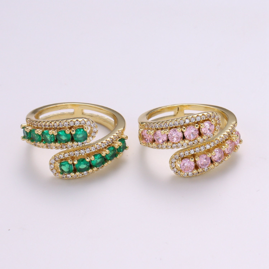 1x Swirl Gold Ring, Pink Cz Ring Jewelry, Cubic Zirconia Gre