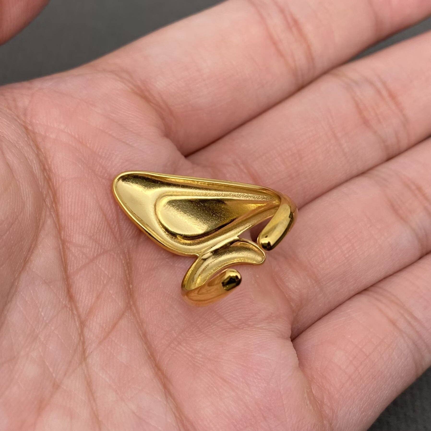 Stone Inlaid 18K Gold Plated S.Steel Adjustable Ring -FGS/CS