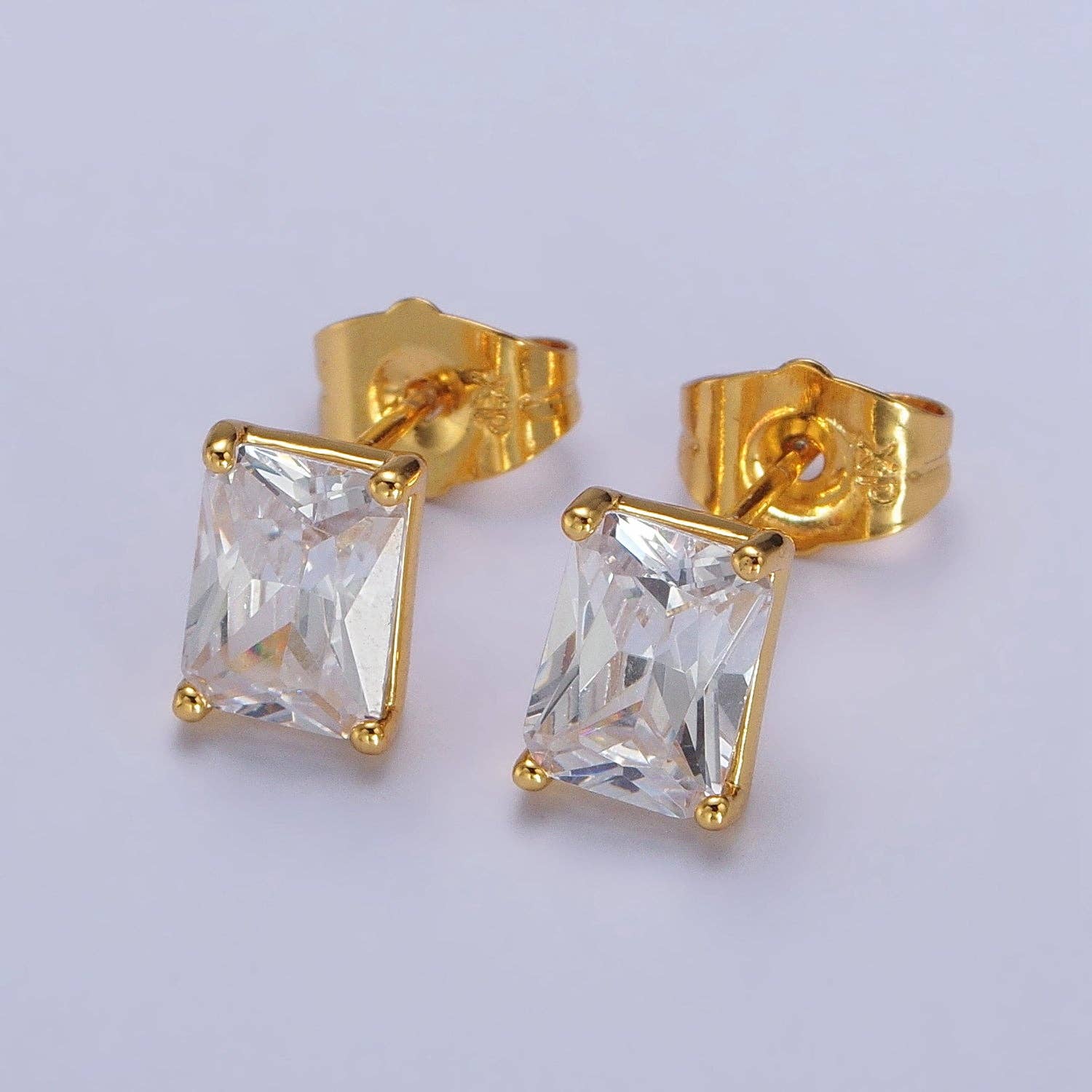 24K Gold Filled Clear Baguette CZ Minimalist Stud Earrings