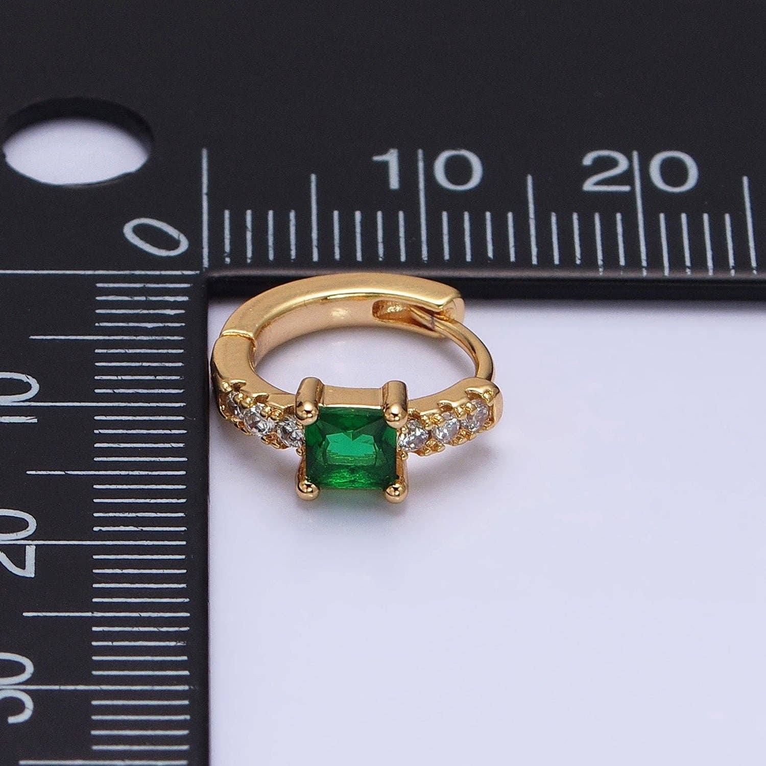 Gold Filled Emerald Green Square CZ Cartilage Huggie Earring