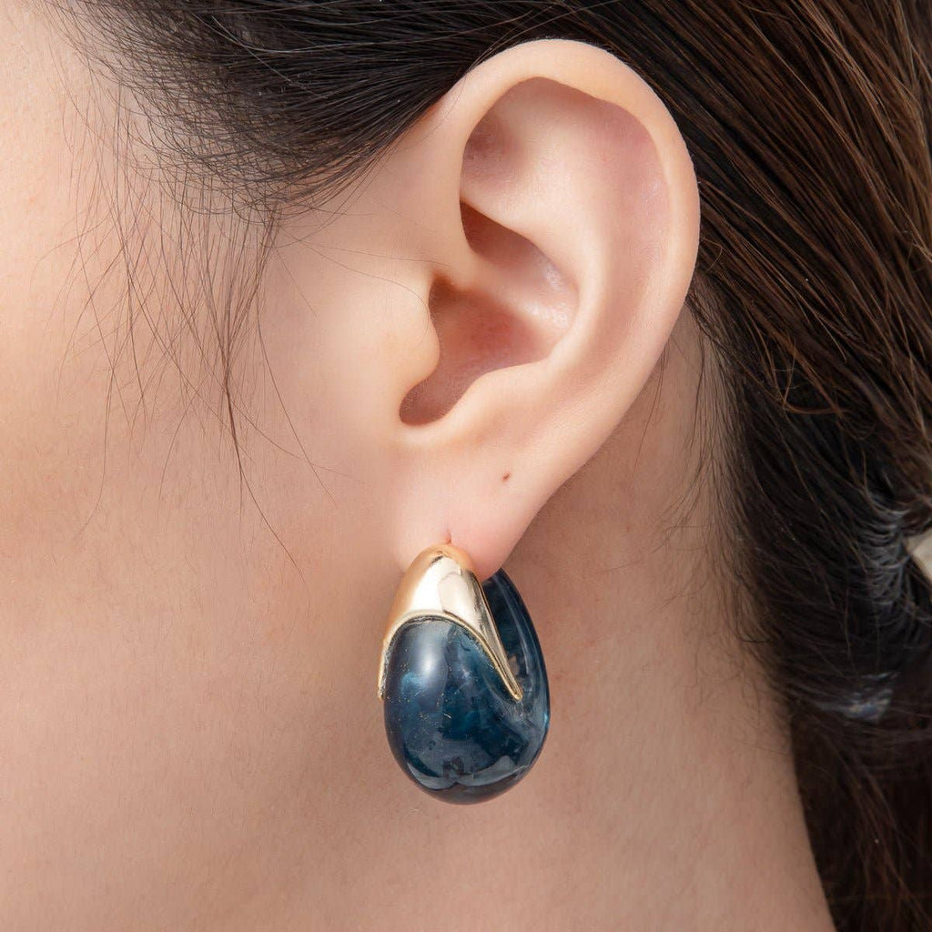 18K Gold Filled 35mm Blue, White, Brown Resin J-Shaped Hoop Earrings | AJ249 - AJ252