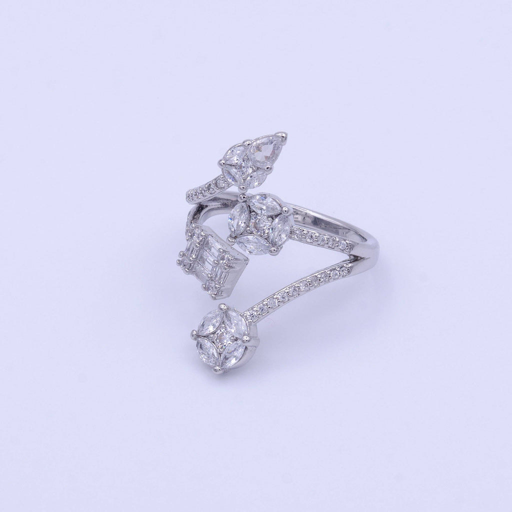 Gold Filled Teardrop Round Baguette CZ Multiple Band Ring