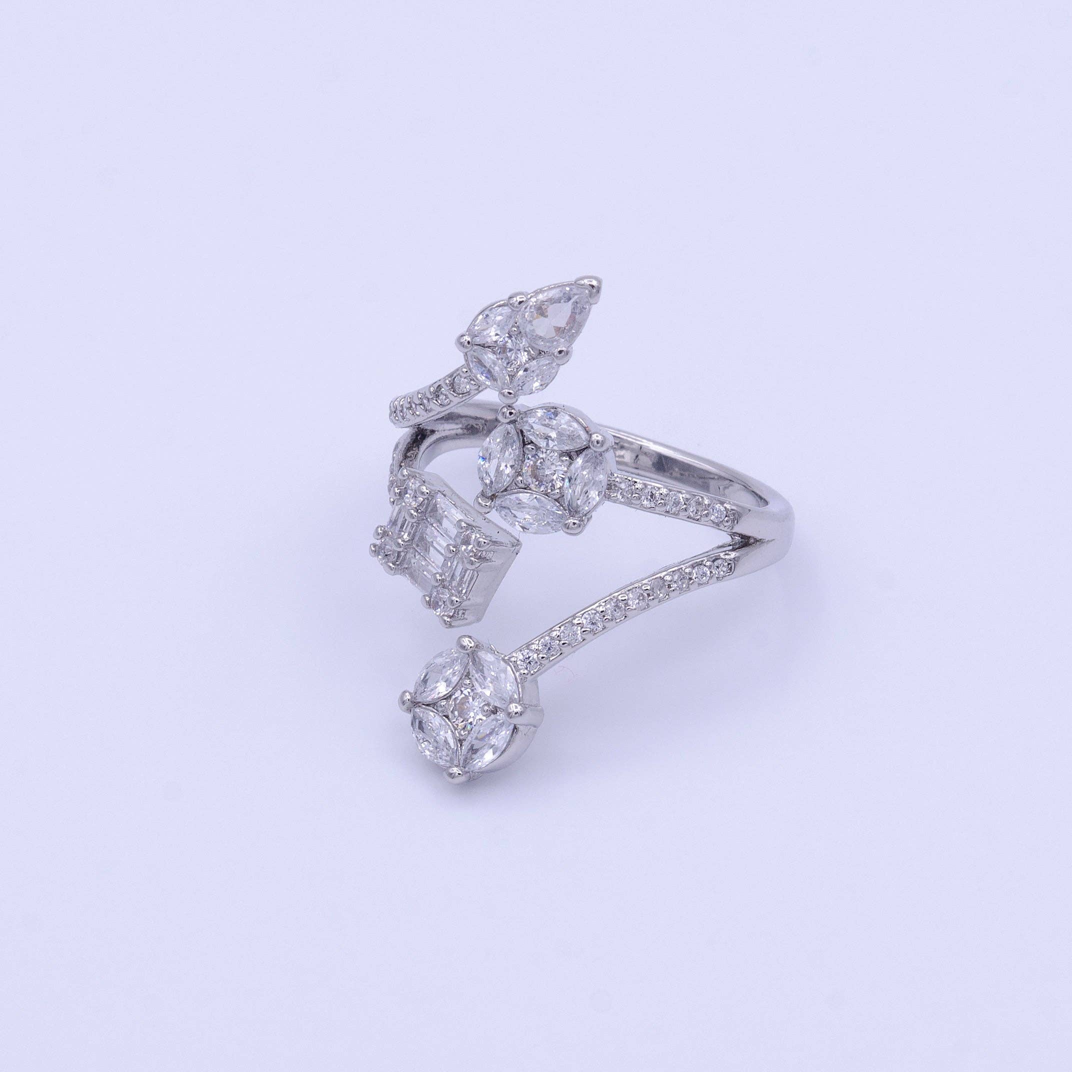 Gold Filled Teardrop Round Baguette CZ Multiple Band Ring