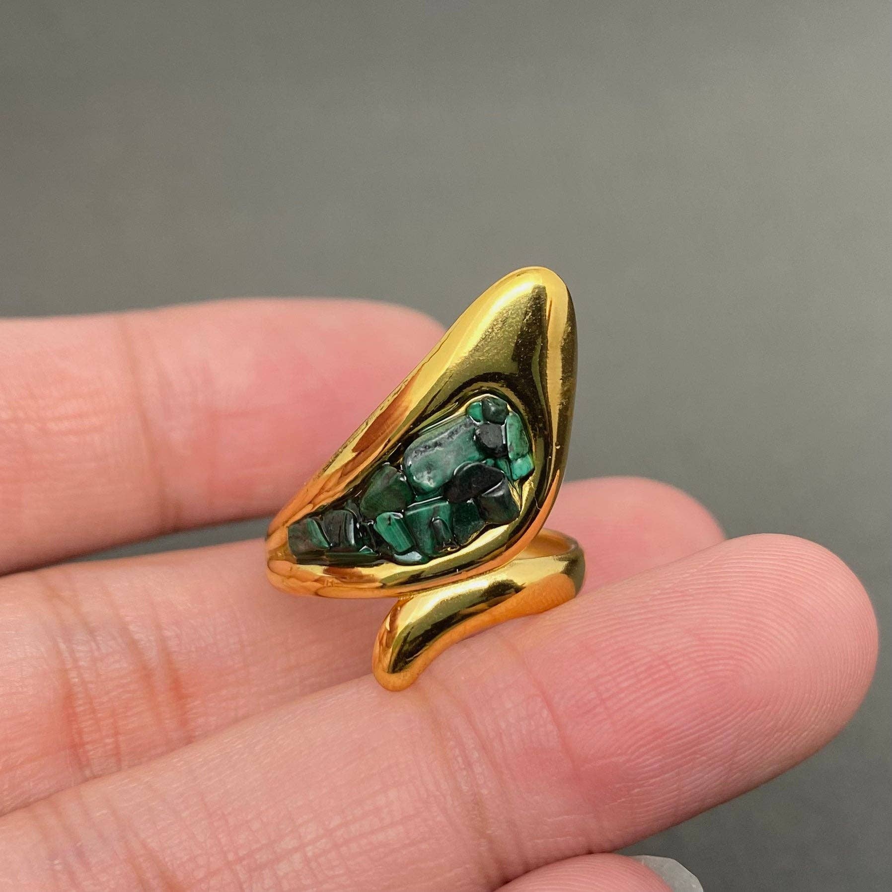 Stone Inlaid 18K Gold Plated S.Steel Adjustable Ring -FGS/CS