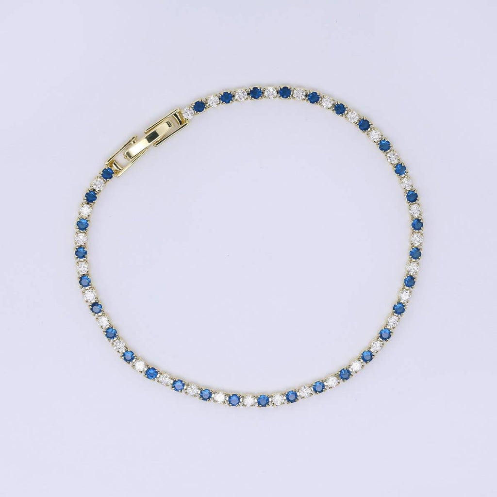 24K Gold Filled 2.2mm Green, Blue Round CZ Alternate 7 Inches Tennis Bracelet | WA-3819 - WA-3820