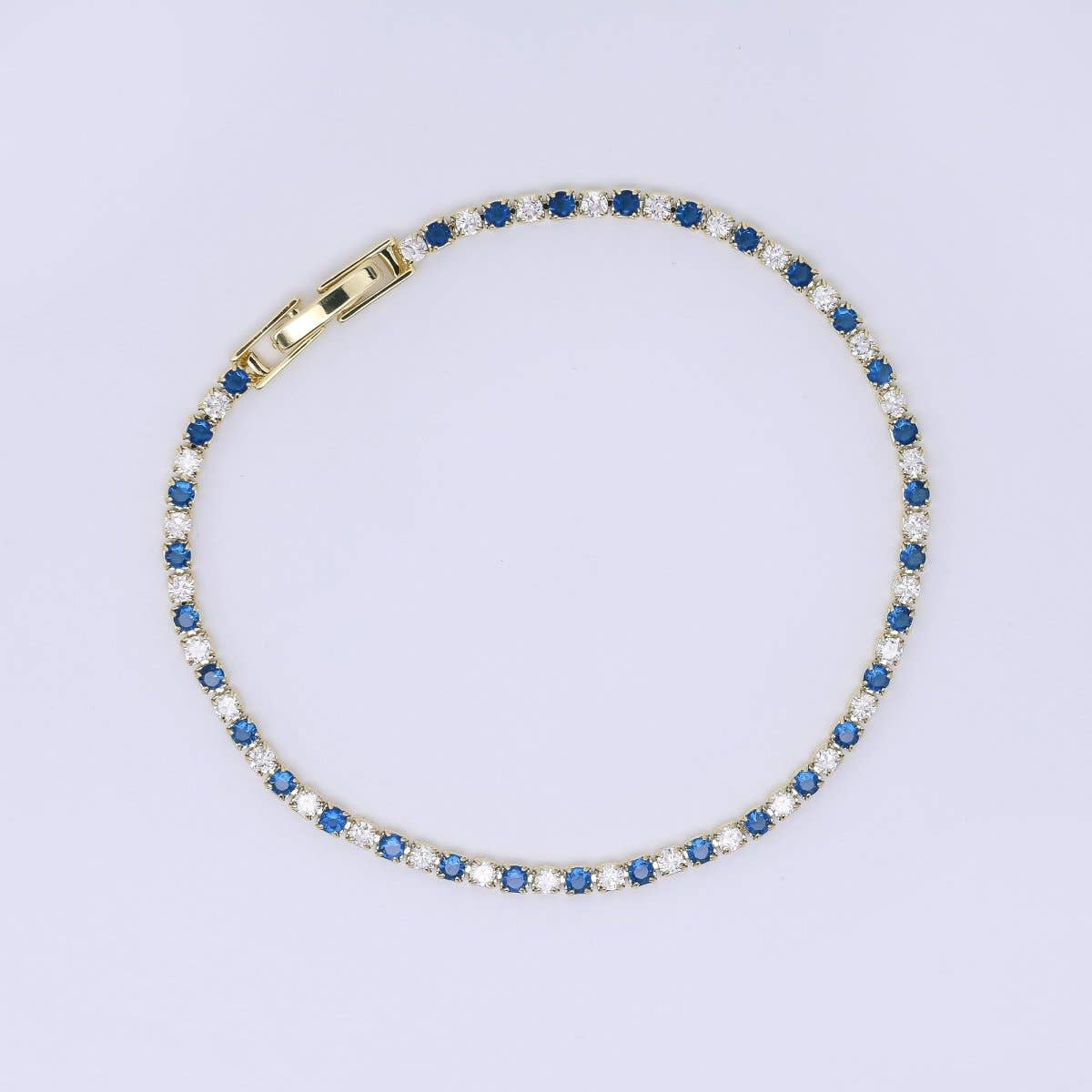 24K Gold Filled 2.2mm Green, Blue Round CZ Alternate 7 Inches Tennis Bracelet | WA-3819 - WA-3820