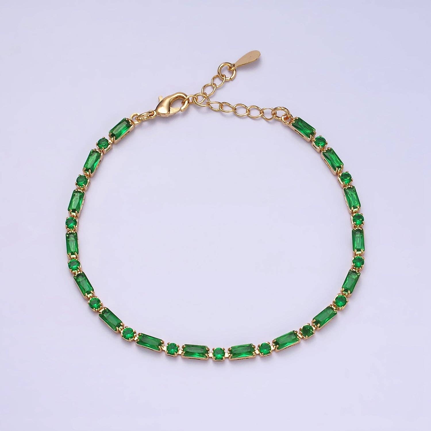 Gold Filled Tennis Bracelet W. Baguette Round Colorful CZ