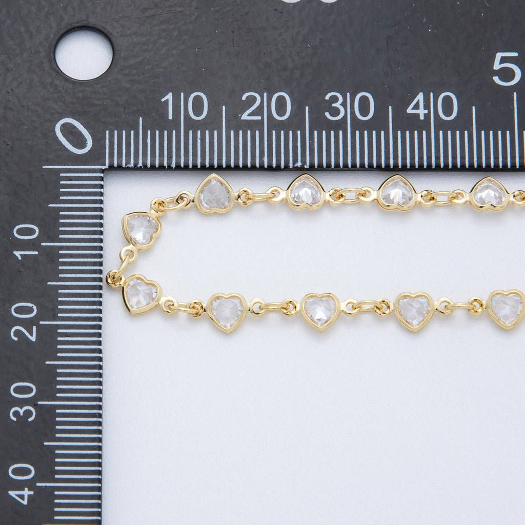 18K Gold Filled Clear, Multicolor, Red CZ Heart Star Sideway Straight 7 Inch Bracelet | WA-03781 ~ WA-03782