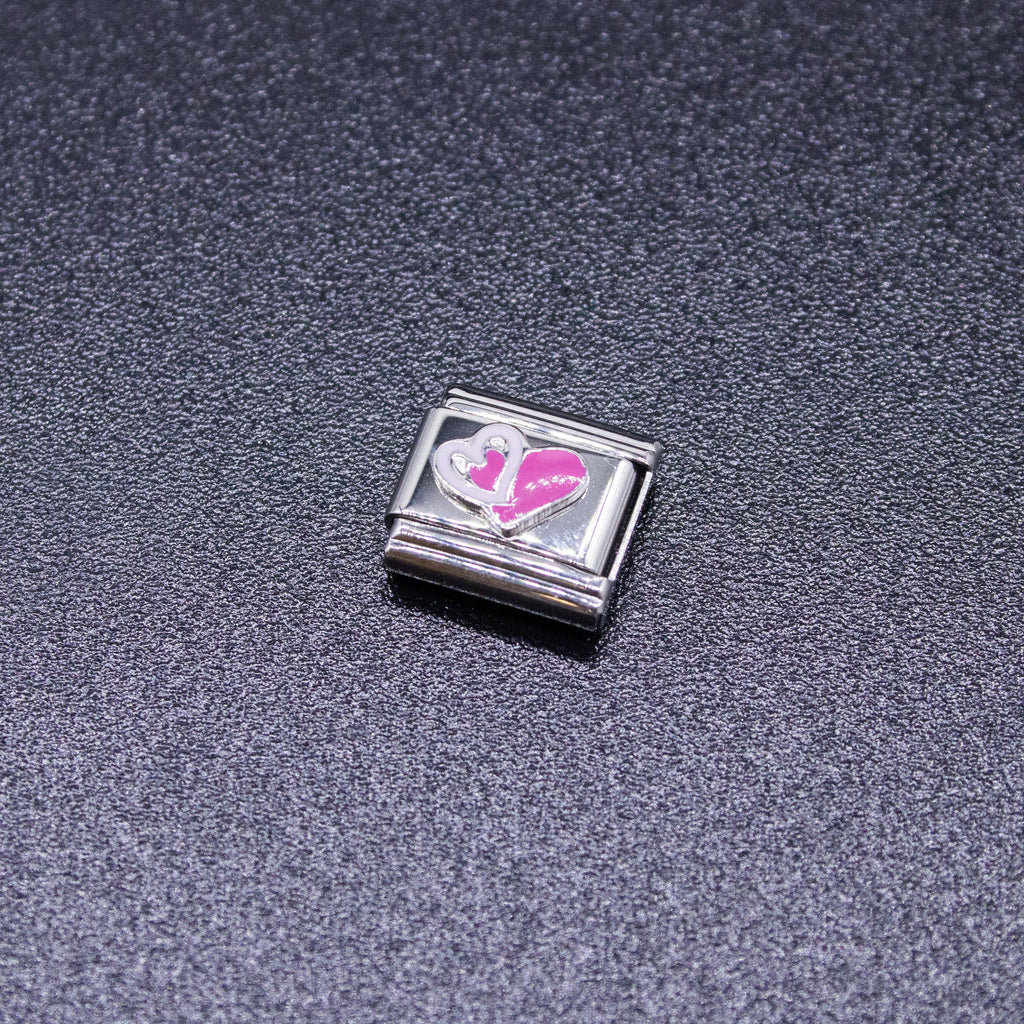 Italian Bracelet Charm - Pink & White Hearts 9mm Links