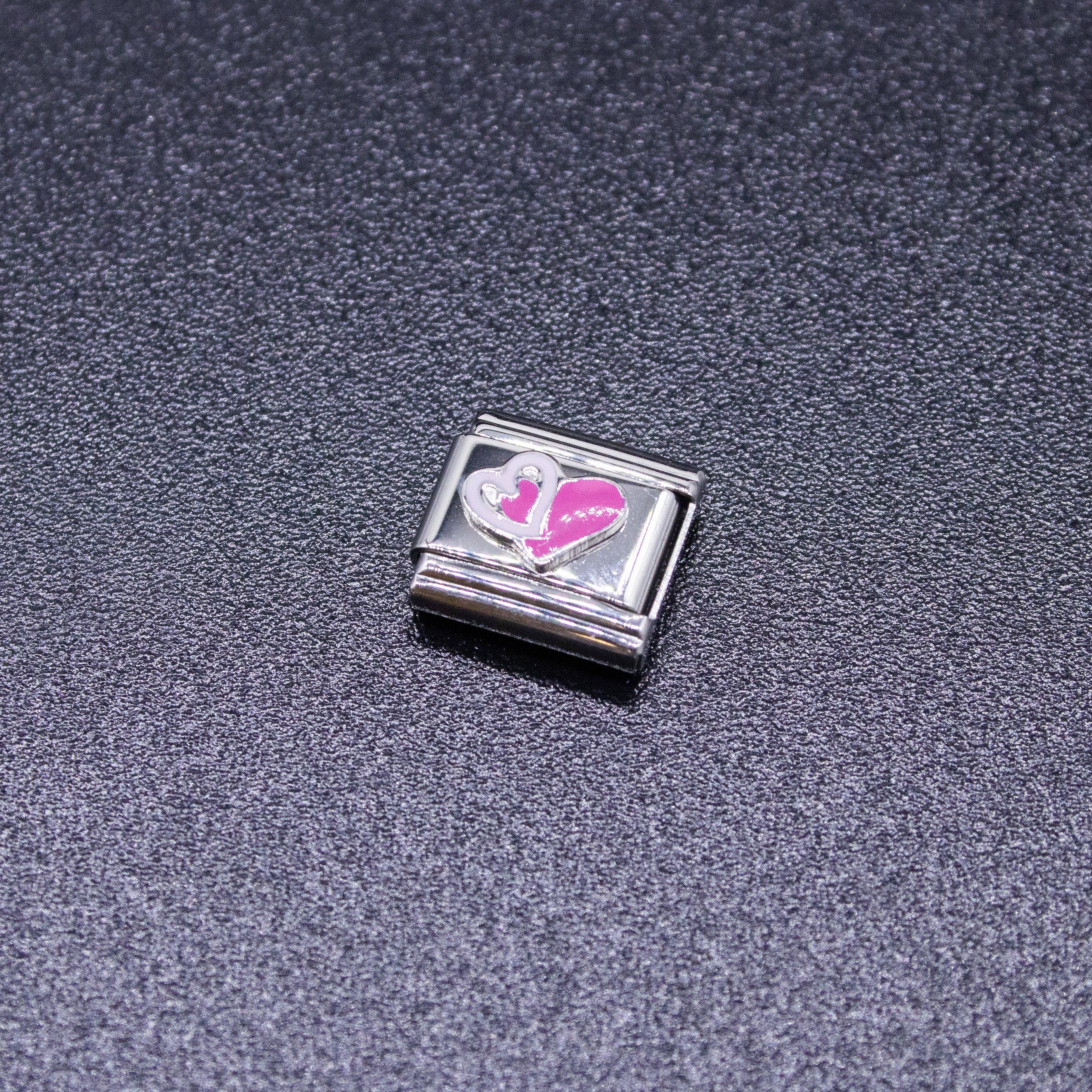 Italian Bracelet Charm - Pink & White Hearts 9mm Links