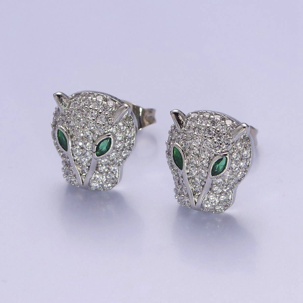 Gold Pave Crystal Leopard Head Ear Stud Earring T-415 T-416