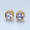 24K Gold Filled Purple Square Micro Paved CZ Stud Earrings | AD742