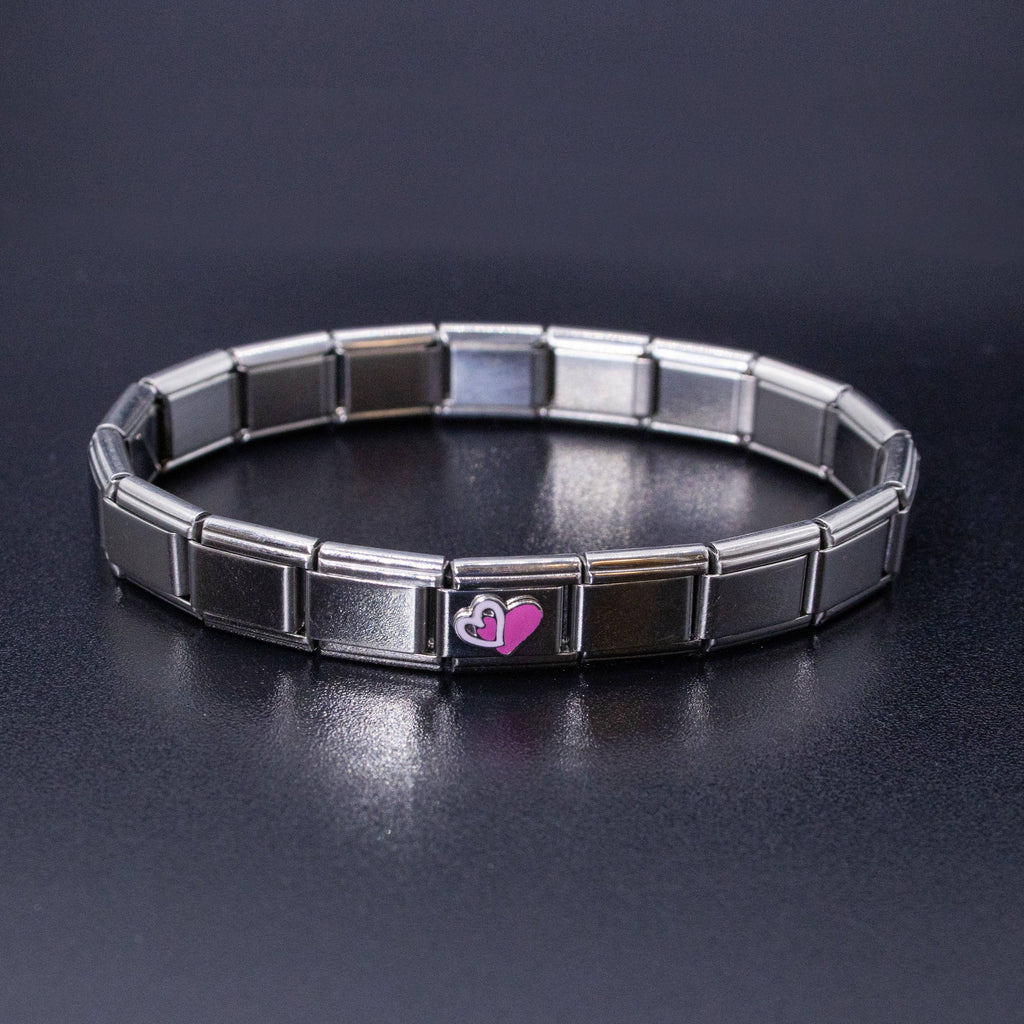Italian Bracelet Charm - Pink & White Hearts 9mm Links