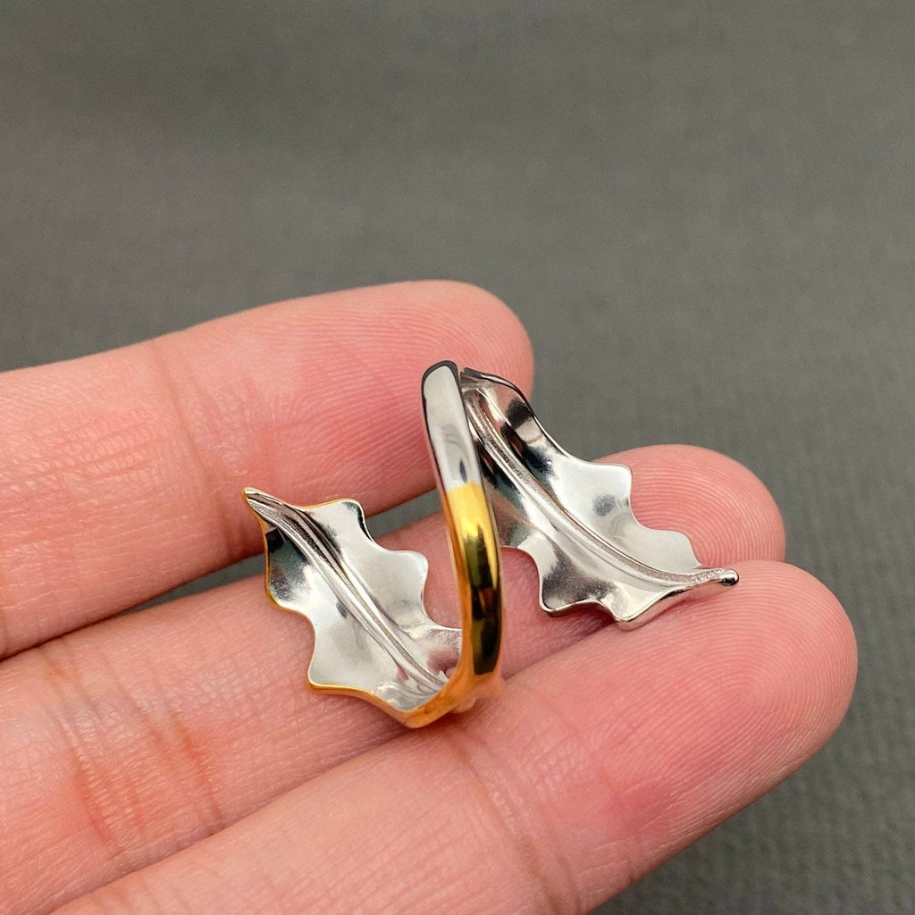 Two Tone Leaf 18K Gold Plated Stainless Steel Ring - FGS